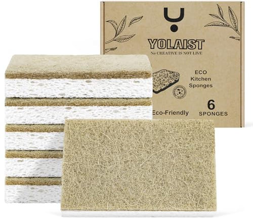 Yolaist 6 Pack Eco Sponges Washing Up - Biodegradable Washing Up Sponge - Durable Natural Dish Sponge with Non-scratch Scouring Pads
