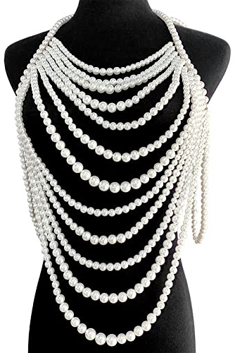 Collana multistrato con perline e perle per il corpo, bralette pettorale, gioiello per il corpo