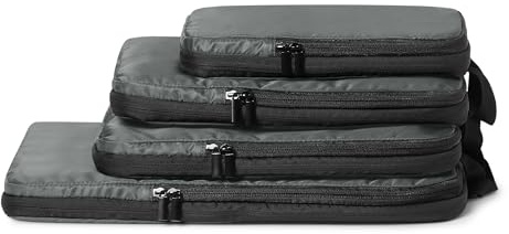 Amazon Essentials Organizadores de Equipaje con Cremallera de Compresión Ultraligeros, Paquete de 4, Gris