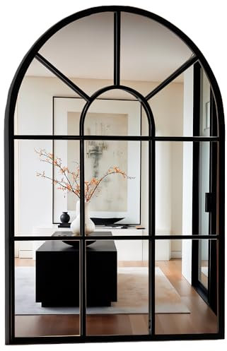 Marctani Espejo Ventana de Metal - Espejo Pared Grande Decoracion para Recibidor, Salon, Comedor, Dormitorio - Espejos Decorativos Industrial de Diseño (Negro 70x50cm)