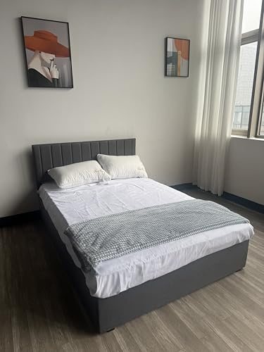 Panana Upholstered Ottoman Bed Frame With Storage, Grey Fabric Padded Headboard, Gas Lift End Opening Wooden Slats Frame (Double)