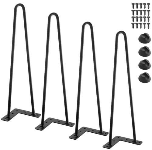 Homtone 4 Stück Haarnadel Tischbeine, Metall Hairpin Legs schwarz mit Bodenschoner und Schrauben, DIY Tischbeine Möbelfüße für Couchtische, Nachtständer, Hocker (40cm / 16 inch)