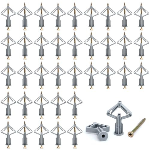 Lot de 52 chevilles papillon pour corps creux avec vis, pour plaques de plâtre, plaques de plâtre, fixation dans le béton, chevilles auto-perceuses, vis d'expansion pour cloison sèche