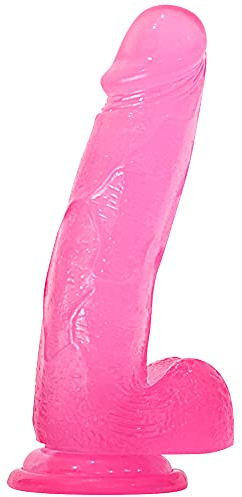 7.4-inch Pink Dildo, Cute Small Anal Dildo, Realistic Slim Penis, with Strong Suction Cup and Balls, G-Spot and Anal Stimulation, Suitable for Beginner Women/Men
