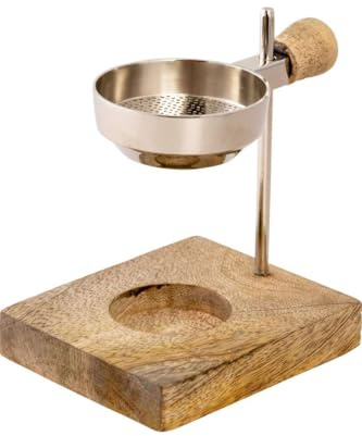 LivuX Bruciatore di incenso in ottone nichelato – Altezza 11 cm regolabile – Con filtro Ø 5 cm, manico in legno e base in legno – Per lumini & incenso 1227