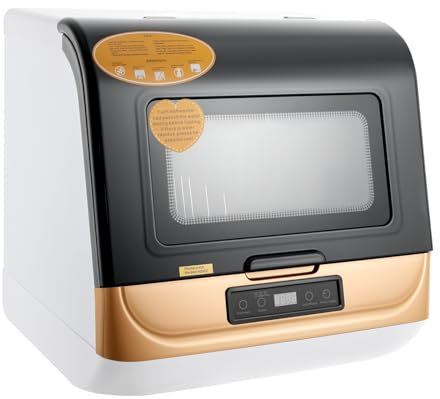 Fichiouy Mini lave-vaisselle, lave-vaisselle de table, avec 3 programmes, mini écran tactile, petit lave-vaisselle de table, pour la maison, le bureau, le camping