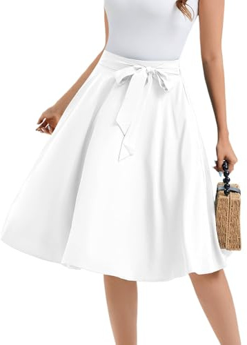 Bbonlineklänning, kjol, damer, sommar, knälång, kjolar, vintage, retro, kjol, tallrikskjol, basic, mångsidig, ledig, hög midja, fritidskjol, Vit, XL