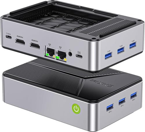 GMKtec Mini PC N150 Ubuntu Linux NAS G9 Dual Boot Linux+OS Micro Ordinateur de Bureau 12 Go DDR5 64 Go EMMC + 512 Go Double NIC 2,5 GbE/Stockage en réseau / 4 emplacements M.2 NVMe.