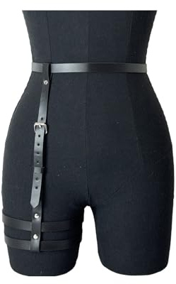 amangul Chaîne de jambe réglable punk en cuir PU ceinture 2 en 1 Ddesign harnais de jambe pour femme accessoire de mode