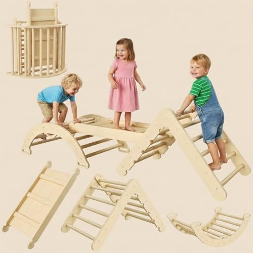 Estructura de Escalada Infantil de Madera, Color Madera Natural, 78 * 78 * 32 cm, Juego de Actividad para Niños