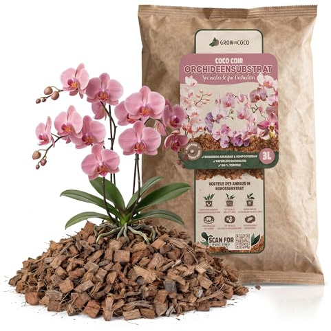 GROWinCOCO Kokosfaser Substrat für Orchideen 3 Liter 100% Torffreie Orchideenerde, Luftig & Feuchtigkeitsregulierend, Verhindert Wurzelfäule, Fördert Üppige Blüten, Nachhaltig & Biologisch Abbaubar