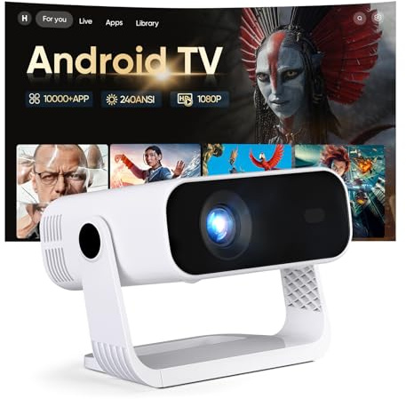 2026 Dernier Videoprojecteur Intelligent, Android 14, Projecteur 1080P Supporte 4K, WiFi 6 Bluetooth 5.2, 240 ANSI, Correction Trapézoïdale Automatique Focus Électronique, Pour Android iOS HDMI Laptop
