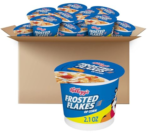 Kellogg's Frosted Flakes Breakfast Cereal Cups, 8 Vitamins and Minerals, Kids Snacks, Original, 25.2oz Case (12 Cups)