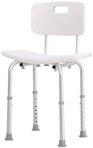 HOMCOM Sedile da doccia con schienale Ausilio da vasca, Sedia Doccia Altezza Regolabile 8 Posizioni Antiscivolo
