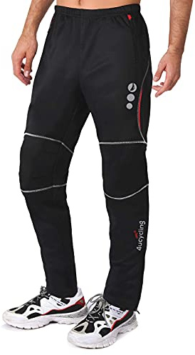 4ucycling Men's Mountain Bike Pants, Thermal Fleece Winter Cycling Windproof Running Pants for Cold Weather Riding Hiking