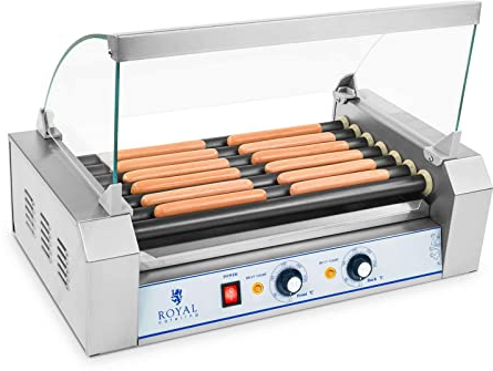 Royal Catering Grill Saucisses Hot-dog RCHG-7T (nombre max. de saucisses 12, 1.400W, revêtement des rouleaux téflon, 33x58,5x40,5cm, 2 zones chauffantes distinctes)