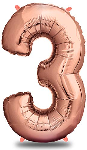 envami® Ballon en aluminium en forme de chiffre Décoration d'anniversaire Rose doré 100 cm Vole à l'hélium Décoration d'anniversaire fille Or rose (nombre 3)