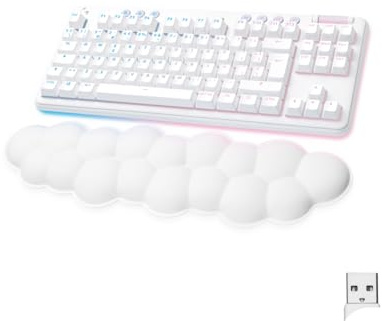 Logitech G G715 Teclado para Gaming Inalámbrico con Iluminación LIGHTSYNC RGB, Lightspeed, Interruptores Linear (GX Rojo) y Reposamanos para Teclado, Compatible con PC y Mac, QWERTY Español - Blanco