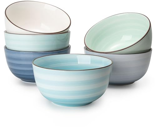 Sweese 20 Oz Porcelain Cereal Bowls - Set of 6, Multicolor, Lead-Free, for Soup, Salad, Rice Snacks, Kitchen Decor
