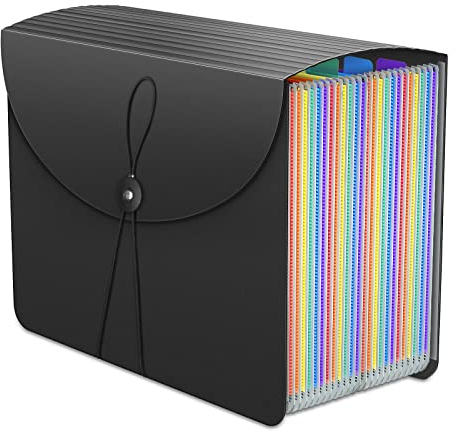 Expanding File Organiser Box Files Folder,24 Pockets Document Organiser Filing Boxes,Document Folder,Fun Storage Concertina File Folders for Paperwork A4,Expandable Paper Receipt and File Box with Tab