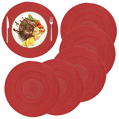 MaoXinTek Runde Platzdeckchen Baumwolle Tischsets 14 inch Pflegeleicht Abwaschbar Geflochtene Platzsets für Küche Speisetisch, Party Dekor (6er Set)