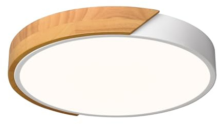 Vikaey Modern LED Ceiling Light, Minimalist Wood Style Flush Mount Ceiling Light Fixture, Circle Lighting Lamp with Acrylic Lampshade for Bedroom Living Room Dining Room Laundry (White, 11.8'')
