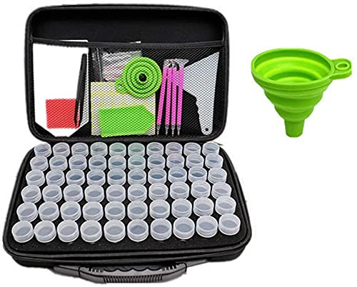 Queta Scatola di Immagazzinaggio per Pittura a Diamante 5d Scatola di Ordinamento per Ricamo Portatile Scatola con Imbuto, Artigianato Fai Da Te Con Penna a Punto, Pinzette a 60 Scomparti (Nero)