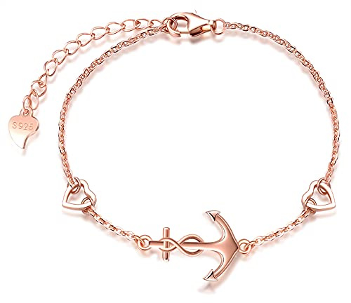 INFINIONLY Pulsera para mujer niña, pulseras de plata 925, pulsera de ancla, pulsera de ancla símbolo de infinito decorativo, juegos de joyas para mujer, oro rosa