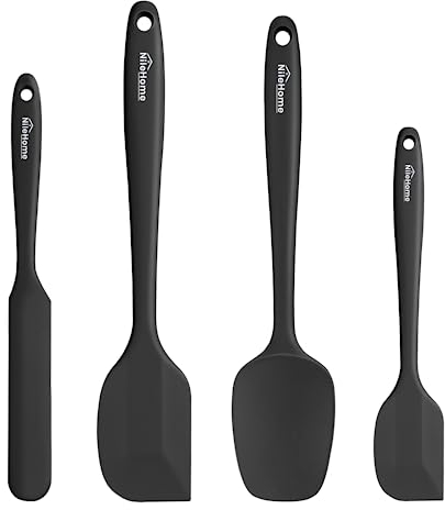 NileHome Silikon Spatel Set, Hochhitzebeständiges Premium BPA-freies einteiliges nahtloses Design, Antihaftgummi mit 18/8 Edelstahlkern, Koch-/Backgeschirr Set von 4, Schwarz