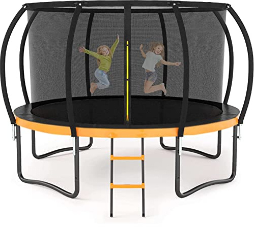 Liyarya 12FT/14FT Trampoline for Kids/Adults - Outdoor Recreational Trampoline with Enclosure Net, Curved Poles and Ladder, Heavy Duty, Anti-Rust Coating, ASTM Approved