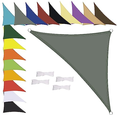 MENGH Toldo impermeable triangular resistente a la intemperie, poliéster premium, muchas longitudes y anchuras a elegir, incluye cuerdas de fijación, 2 x 2 x 3 m, color gris