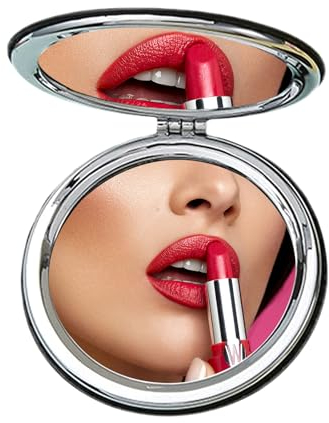 Tragbarer Taschenspiegel Mini, 8cm Zweiseitiger Schminkspiegel, Zweiseitiger Schminkspiegel, Kleine Kosmetikspiegel, Handspiegel Reisespiegel Vergrößerung Makeup Spiegel für Damen, Rund (Schwarz)