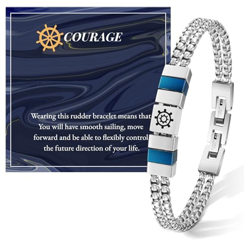 FANCIBAND Bracciale Uomo Acciaio Inox Doppio Con Timone Portafortuna - Idea Regalo Originale per Compleanno, Natale, San Valentino, Anniversario - Regali per Ragazzo