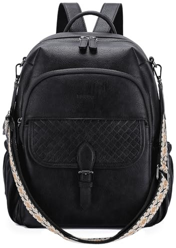 RAVUO Bakcpak Purse for Women, Trendy Vegan Leather Back Pack Convertible Daypack Designer Ladies Shoulder Handbag for Daily Travel College,Black