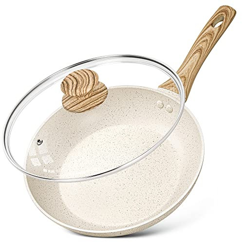 MICHELANGELO 20cm Frying Pan with Lid, Small Pan with Nonstick Stone Coating, Healthy & Non-Toxic, Cream White