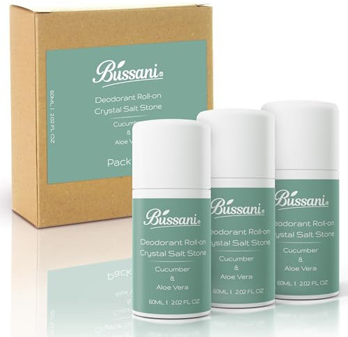 Bussani Kids Deodorant Roll-On – Safer Alternative to Antiperspirant for Kids 6+ – Aluminum-Free, Crystal Salt Stone, Cucumber & Aloe Vera – Gentle for Boys & Girls – 2.02 fl oz (Cucumber - 3 Pack)