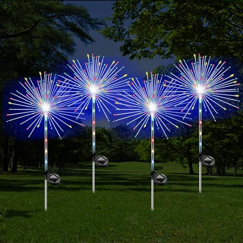 YZYOE 4 Paquete 480LED al aire libre de tierra solar insertado luces fuegos artificiales coloridas, luces decorativas impermeables de la atmósfera del patio, 2 modos DIY Path Light.