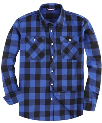 Camisa de Franela para Hombre, Manga Larga, a Cuadros, Corte Regular, Cuello Abotonado y Bolsillo en el Pecho