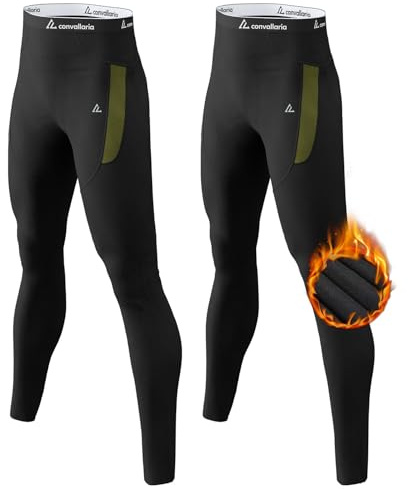 Pantalones térmicos para Hombre con Forro Polar, Calzoncillos Largos de compresión, Capa Base Deportiva, Ropa para Clima frío, 1/2 Piezas, Color Negro