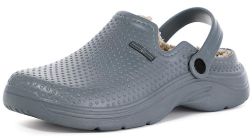 Zoccoli e Sabot Uomo Donna Ciabatte da casa Pelliccia Foderato Pantofole Impermeabile Scarpe da Giardino Antiscivolo Inverno Clogs All'aperto, Grigio Scuro, 44 EU