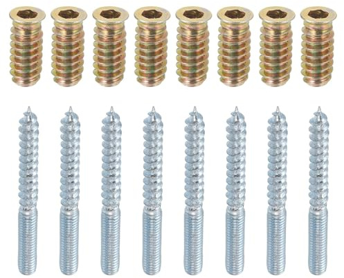 TA-VIGOR 8Pcs M6x60mm Hanger Bolts, 31mm Wood Dowel Screw Self-Tapping Screw with M6x24mm Threaded Insert Nuts Interface Hex Socket Drive for Joint Furniture Legs