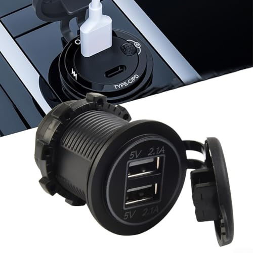 Caricatore doppio USB 2 1A per presa di corrente da auto con indicatore LED, adatto per ATV, camper, SUV e tutti i dispositivi USB (bianco)