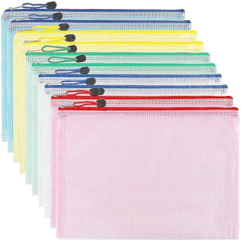 Pochette Document Zippée A5, PVC Transparentes Document Dossier,Pochette Plastique 5 Couleurs,Ranger Papiers petits Objets des Fournitures,Cosmétiques et Accessoires de Voyage etc(10PCS)