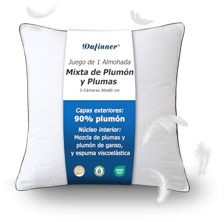 Dafinner 1er 3-Kammer-Daunenkissen 80×80 cm┃ 90% Daunen Außenkammer