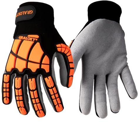 Graloky Safety Work Gloves for Men Women, Impact Work Gloves, Cut Resistant Gloves with TPR, Touchscreen Nitrile Grip Gloves (Red, Large)