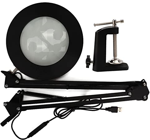 USB Clip On Förstoringslampa Tatuering Vikbar 5X Förstoringsglas Led-lampa för Hem Skönhetssalong (Svart)