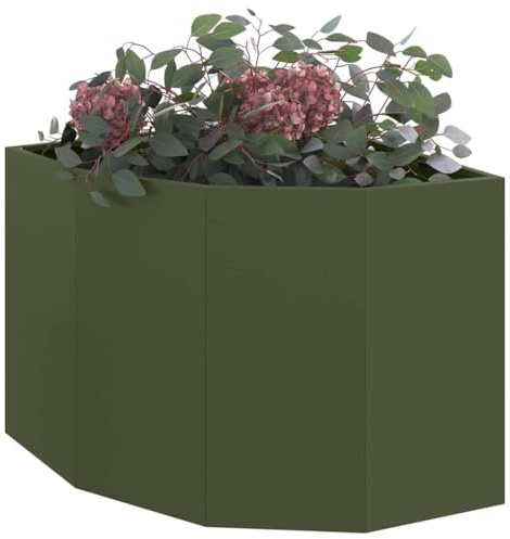 vidaXL Macetero de Esquina Verde Oliva 60 x 60 x 50 cm Acero, Caja de Plantas Exterior, Jardinera de Acero Resistente, Ahorro de Espacio, rincón, exhibición Moderna de Flores