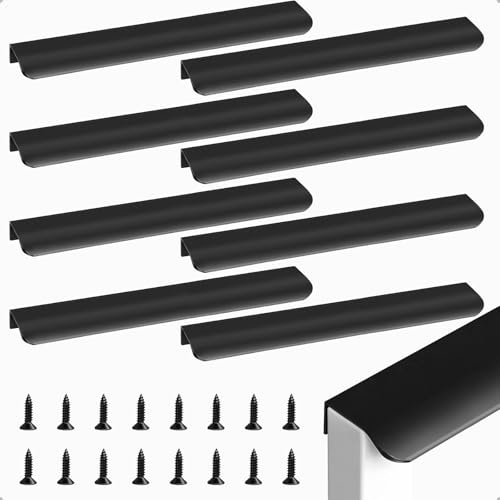 KYYLZ 8 Stück Schwarz Verdeckter Schrankgriffe, 300mm Aluminium Möbelgriffe, Moderne Küchengriffe Türgriff Schubladengriff Griffe Unsichtbare für Kleiderschrank, Schlafzimmer, küchenschränke