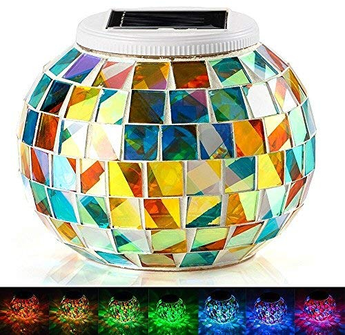 Solar Mosaic Glass Ball Garden Lights,KINGCOO Waterproof Color Changing Mood Night Lights Solar Outdoor Table Lamp for Bedroom Party Garden Patio Yard Decoration Lighting (Multicolor)