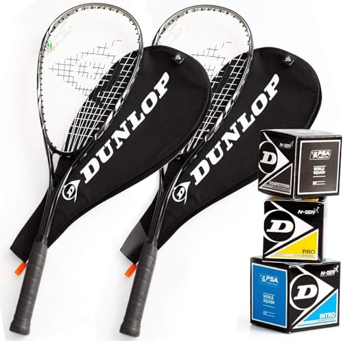 Dunlop Biotec Lite Ti SVR Squash Rackets Set, 2 Rackets with Covers and 3 Squash Balls